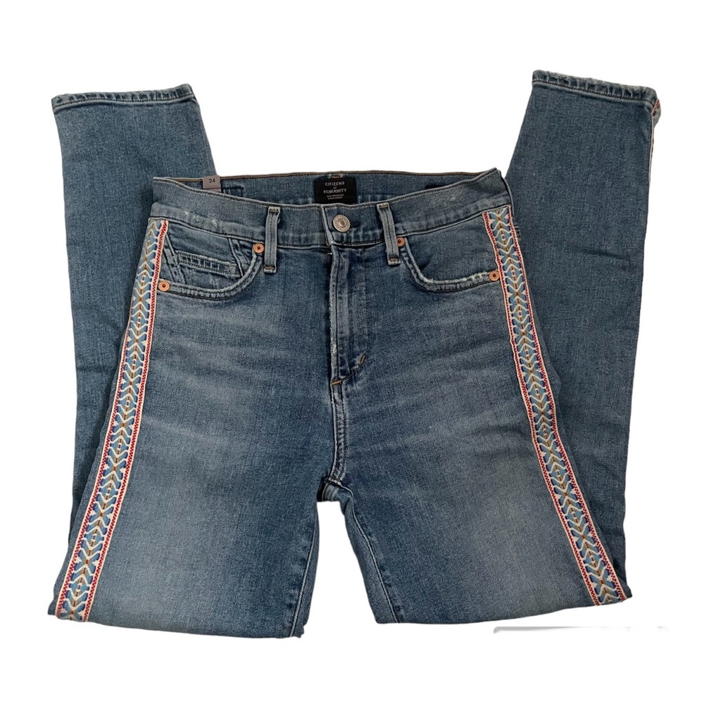 Citizens Of Humanity Rocket Crop High Rise Skinny with Embroidery Stripe Size 24